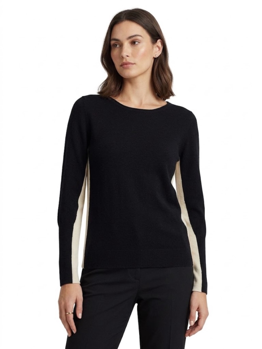 Club Monaco Black Crewneck Sweater with Cream Side Panels Cashmere Small